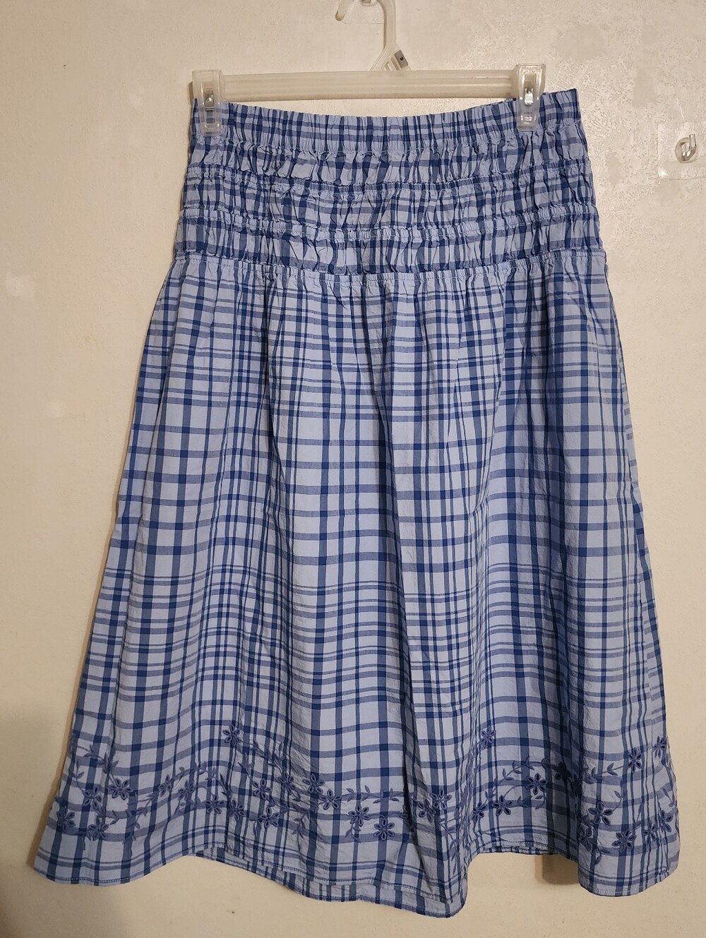 Free Assembly Smocked Waist Embroidered Plaid Maxi Skirt Size M NWT - Picture 1 of 9